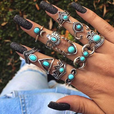 China Vintage Europe Top Selling Turquoise Stone Rings For Lady Cheap Finger 2021 New Style Set Rings Wholesale Price Fashion Jewelry for sale