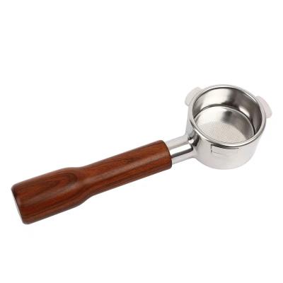 China Modified bottomless solid stainless steel three-ear handle 54 viable coffee 304 plastic platinum handle 8 uni bottomless rich wood series for sale