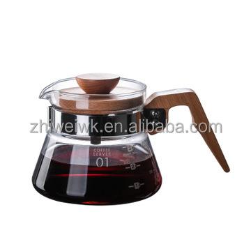 China High Borosilicate Glass Handle Sustainable Coffee Utensils Wooden Coffee Sharing Pot Teapot Hand Coffee Pot for sale