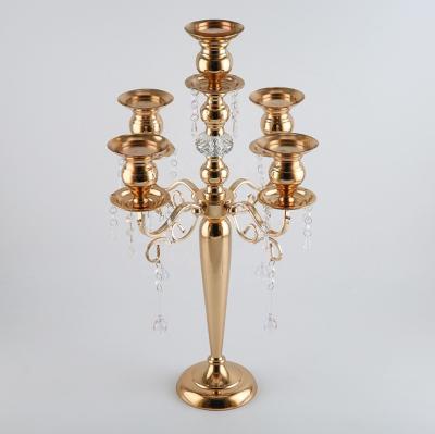 China Eco-friendly Five Arms Metal Table Centerpieces Gold Tall Candelabras For Wedding Event Decoration for sale