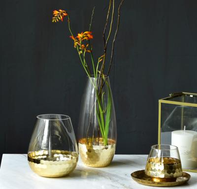 China Eco-friendly brass glass flower vase for wedding flower arrangement and home decoration for sale