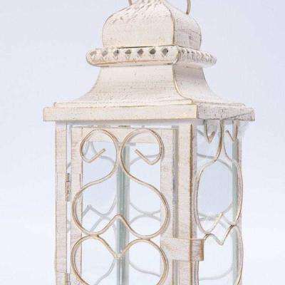 China Eco - Friendly Vintage Brushed White Candle Lantern For Wedding Events And Home Decoration Metal for sale