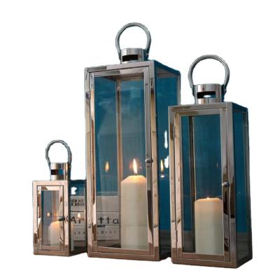 China Rectangle Gold Wedding Eco-friendly Lantern Set Home Decoration Metal Stainless Steel For Candles Event Home Decor for sale