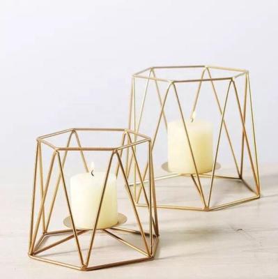 China Geometric Gold Table Metal Tealight Candle Holder Eco - Friendly For Wedding Home Decoration for sale