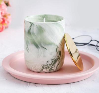 China Gold Eco-friendly Ceramic Lid Metal Candle Holders With Marble Pattern For Wedding Home Decoration for sale