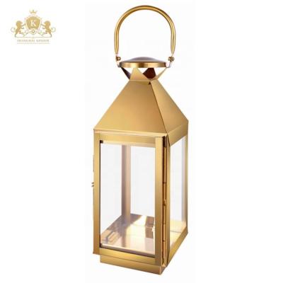 China Eco - Friendly Stainless Steel Candle Holder Lantern Gold Metal Wedding for sale