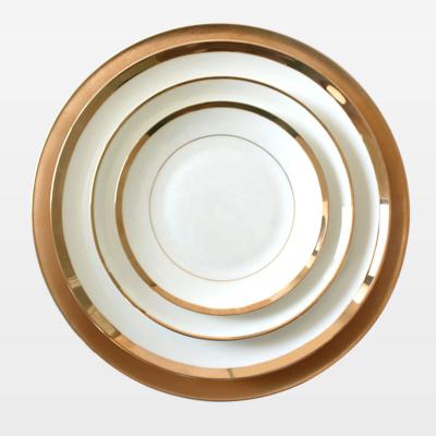 China Elegant elegant bone china gold rimmed ceramic dinner plate for bridal and wedding decoration for sale