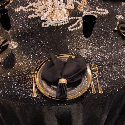 China 2020 New Eco - Friendly Black Sequin Wedding Table Covers For Event Party Decoration for sale