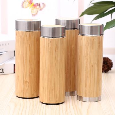 China Business stainless steel tea flask bamboo water bottlr vacuum flask with infuser for sale