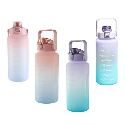 China Sustainable unique plastic sport drinking motivational bottle 2 l 32oz motivational water bottle 2 liter water bottle with date/time band for sale