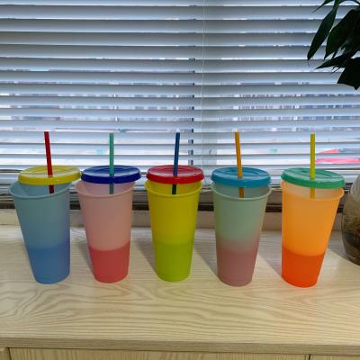 China New 2021 Colors Changing Cup Plastic Color Tumbler Flashing Changing Plastic Tumbler With Straw for sale