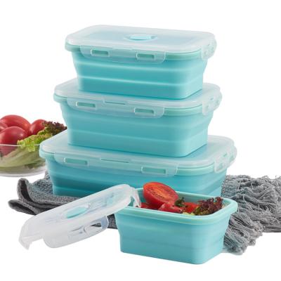 China Viable Collapsible Collapsible Kids Silicone Bento Lunch Boxes Collapsible Lunch Box Silicone Lunch Box for sale