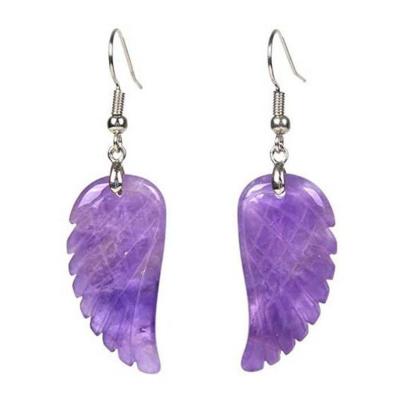 China New Hot Selling Natural Gemstone FASHIONABLE Crystal Healing Reiki Chakra Handmade Angel Wing Dangle Earrings for sale