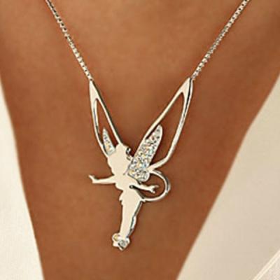 China Hiphop New Style Angel Choker Necklace Full Diamond Shape Cute Angel Wings Pendant Necklace For Women for sale