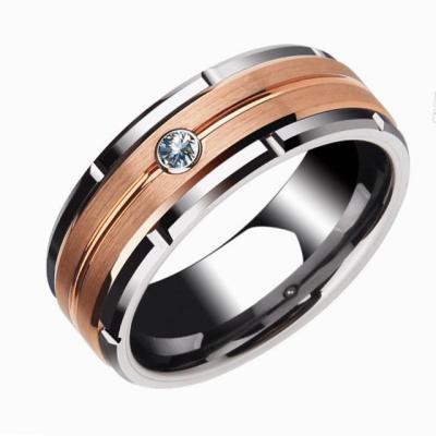 China Titanium Steel Ring Jewelry Fashion Simple Men Diamond Stainless Steel Ring Fashionable New Arrival Double Color for sale