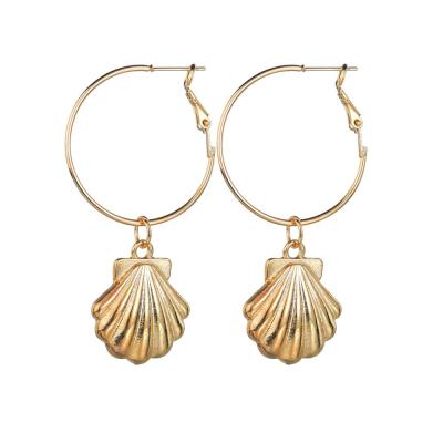 China TRENDY Vintage Fashion Geometric Circle Earrings Alloy Shell Earrings For Women Gold Pendant Plated Earrings for sale