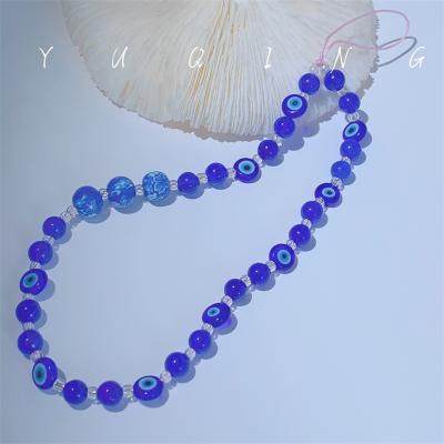 China Turkish Fashion Blue Eyed Devil's Eye Glass Lanyard Chain Phone Handmade Beaded Phone for sale