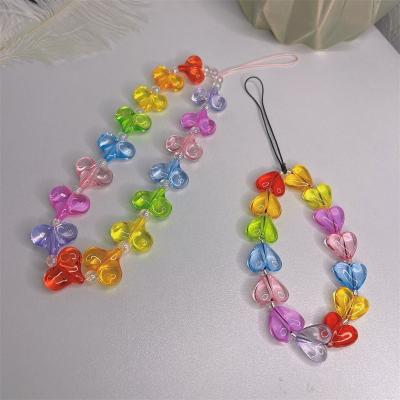 China 2021 New Fashion Colorful Acrylic Heart Phone Chain Mobile Phone Strap Phone Chain for sale