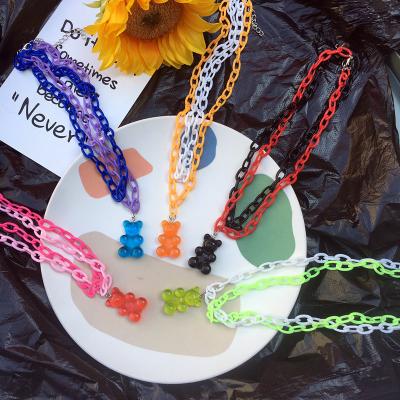 China New Hiphop Acrylic Hiphop Cute Resin Bear Pendant Multilayer Necklace Bear Choker Chain Necklace for sale