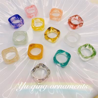 China 2021 Trendy New Korean Geometric Irregular Square Round Rings Geometric Resin Ring For Women Vintage Acrylic Jewelry for sale