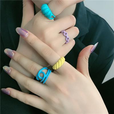 China Hand Painted Irregular Chain Open Rings Women New Drip Oil Trendy Colorful Geometric Rings Women Party Jewelry for sale