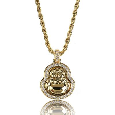 China Hiphop INS Hot Copper Inlaid Zircon 18K Gold Plated Personality Maitreya Buddha Pendant Necklaces for sale