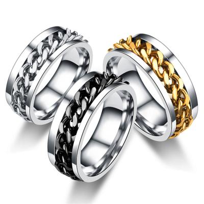 China Hiphop Stainless Steel 8mm Width Fashion Chain Link Rings Mens Womens Mens Jewelry Silver Rotatable Band Rings for sale