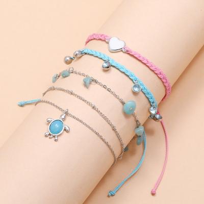 China Cute BOHEMIA Ocean Style Handmade Woven Crystal Beaded Turtle Anklet Jewelry for sale