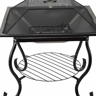 China Stored chinese manufacturer rectangle firepit firewood fuel fire pit with mesh cover for garden for sale