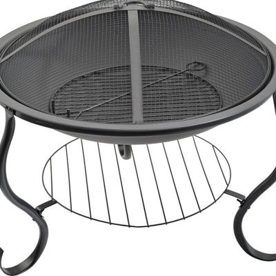 China Cheap Price Stored Outdoor Round Firepit Black Wood Burning Steel Fire Pit With Bottom Shelf for sale