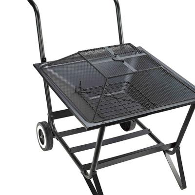 China China Wholesale Outdoor Steel Black Easy Mobility Fire Pit Stocked With Wheel For Camping for sale