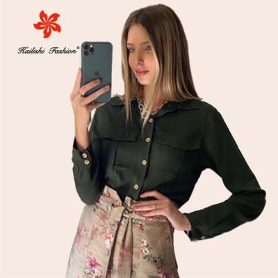 China Anti-pilling 2020 European and American women's new button-up elegant casual long sleeve formal shirt top ladies open front blouse for sale