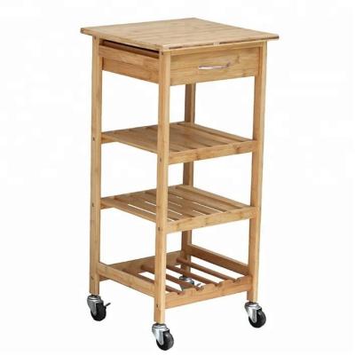 China Hot Sale Kitchen Storage Serving Cart Solid Wood Bamboo Island Cart With Wheels Hand Bamboo Cart With Wheels for sale