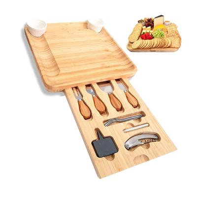 China Sustainable Extra Large Surface Cheese Board and Bamboo Cutlery Set for sale