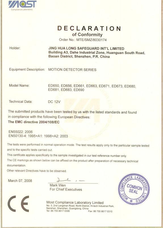 CE Certificate - Jing hualong safeguard int’l limited