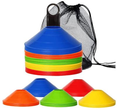 China Soccer Dripping Space Wholesale Marker Set Of 50 Flexible Multi Color (Red, Blue, Yellow, Green, Orange) Cones, With Plastic Carrier for sale