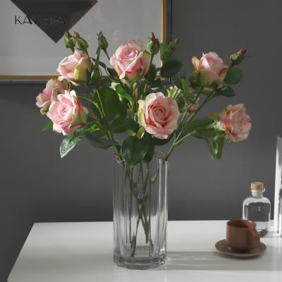 China Real Touch Small Rose Spring Artificial Flower 3 Rose Bud Home Decoration KYK Artificial Stem For Home Decorate Single for sale