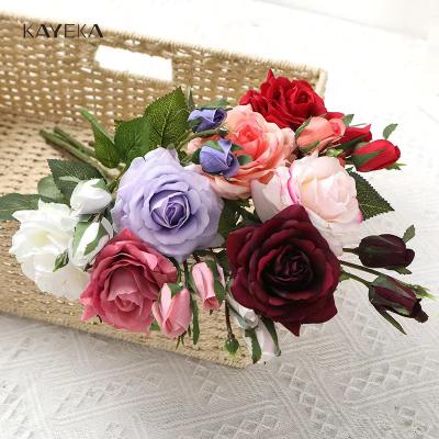 China KYK Decoration Eco-friendly Beautiful Natural Wedding Rose Artificial Flower Long Stem Velvet Spray For Sale for sale