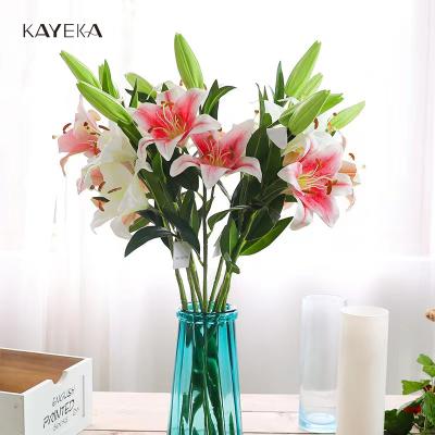 China Artificial Flowers Latex Lily Bouquet Pu Lily Bunch Celebration KYK Real Lily For Wedding Decoration for sale