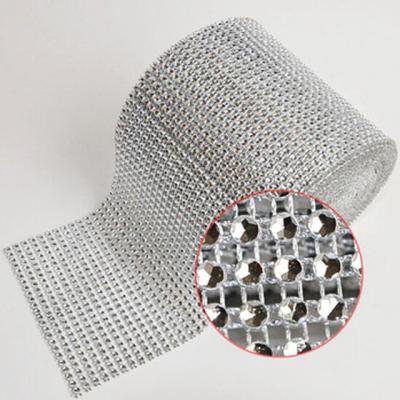 China Single Face Silver Diamond Mesh Wrap Roll Trimming Rhinestone Sliver For Wedding Cake Decoration for sale