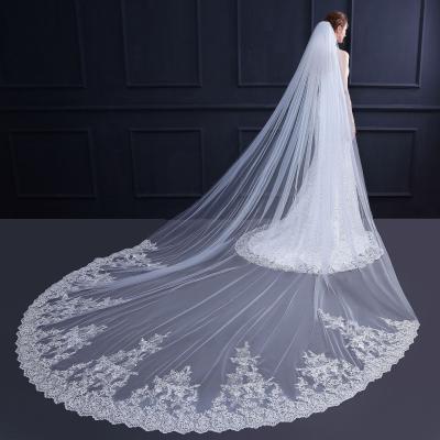 China Lace Edge Head Veil Lace Flower Sequins Embroidery Luxury Bridal Wedding Decorative Long Veils For Bridal Dress for sale