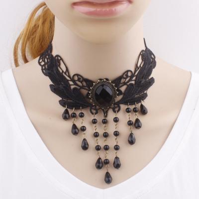 China Party/GIF/Wholesale Black Lace Necklace Wedding/Engagement Fashion Choker Necklace 2022 With Black Beads Pendant for sale