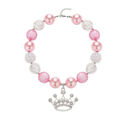 China Party/GIF/Handmade Pink Beads Wedding/Engagement Korean Fashion Crown Bubble Gum Chunky Chokers Necklaces Kids Girl Baby Dangle Princess Party Birthday Gift for sale