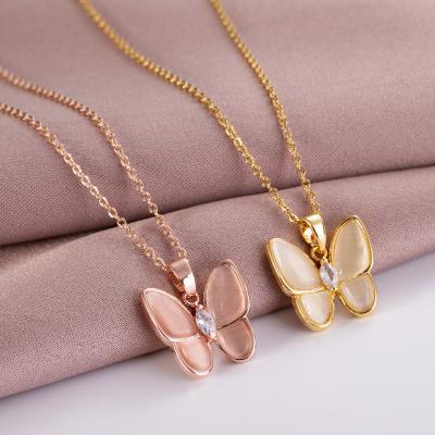 China CLASSIC Crystal Butterfly Chain Necklace Clavicle Stainless Steel Fashion Pendant Necklace for sale