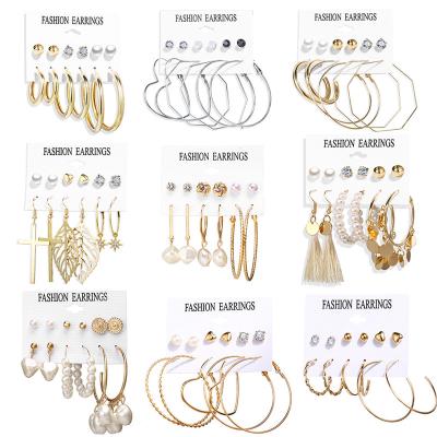 China TRENDY 32 Designs Oversized Metal Circle Earrings Set 6 Pairs Long Dangle Earrings For Lady for sale