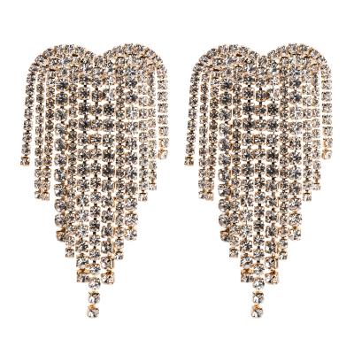 China 2020 Fashionable European Tassel Earrings Heart Style Rhinestone Heart Style Earrings Long Crystal Tassel Earrings for sale