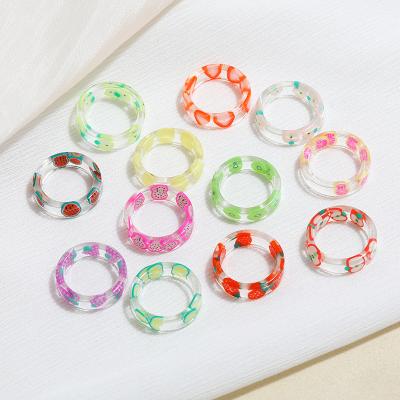 China New Arrival Cute Resin Fruit Rings Multicolor Fashionable Jelly Acrylic Resin Rings for sale