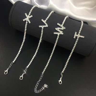 China Fashion cute new design crystal anklets silver plated letter tennis diamond anklet chain women for sale