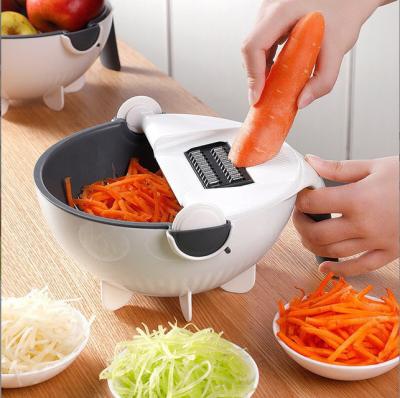 China Amazon Hot Selling Multi Functional Kitchen Shredder Wet Stored Wet Fruit Drain Basket Blade Cutter Manual 9 in 1 Slicer Vegetable Grater for sale