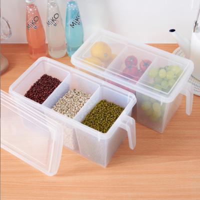 China Freshness Preservation Kitchen Deli Box Large Capacity Plastic Storage Boxes Fresh-keeping Food Container With Three Compartment for sale